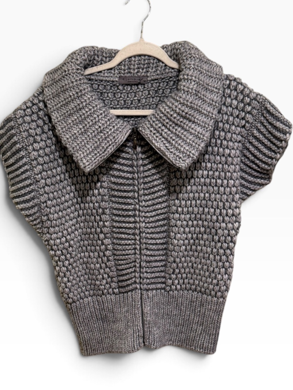 NWOT Anthropologie Elsamanda Made in Italy Gray Chunky Knit Zip Front